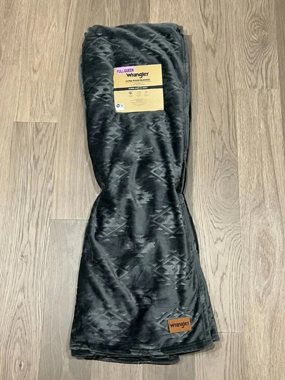 WRANGLER Gray FULL/QUEEN Ultra Plush Blanket 90x90 Western Cowboy Embossed Aztec